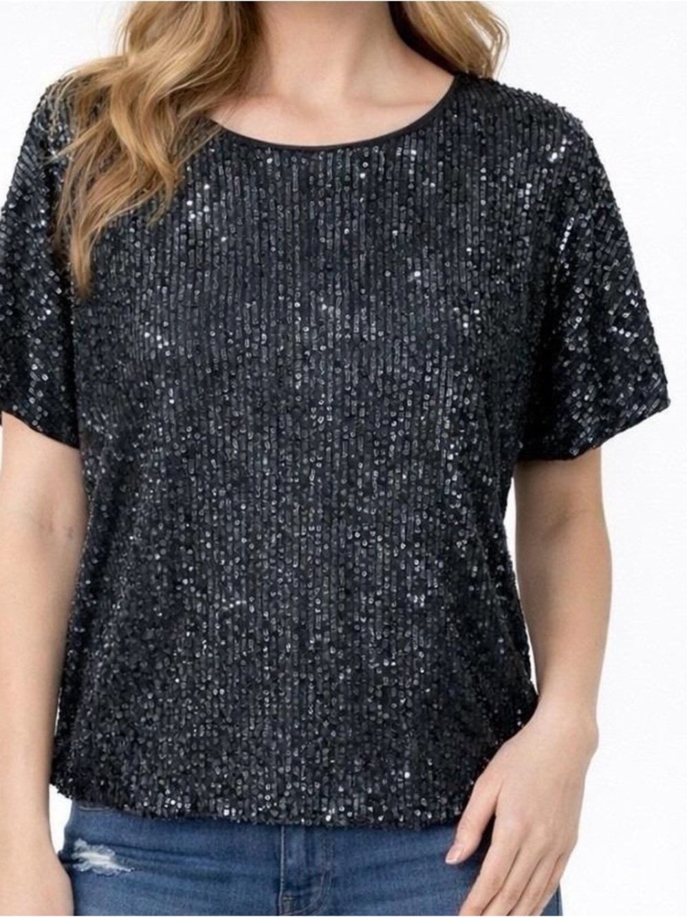 H&M Black Sequin Short Sleeve Tee